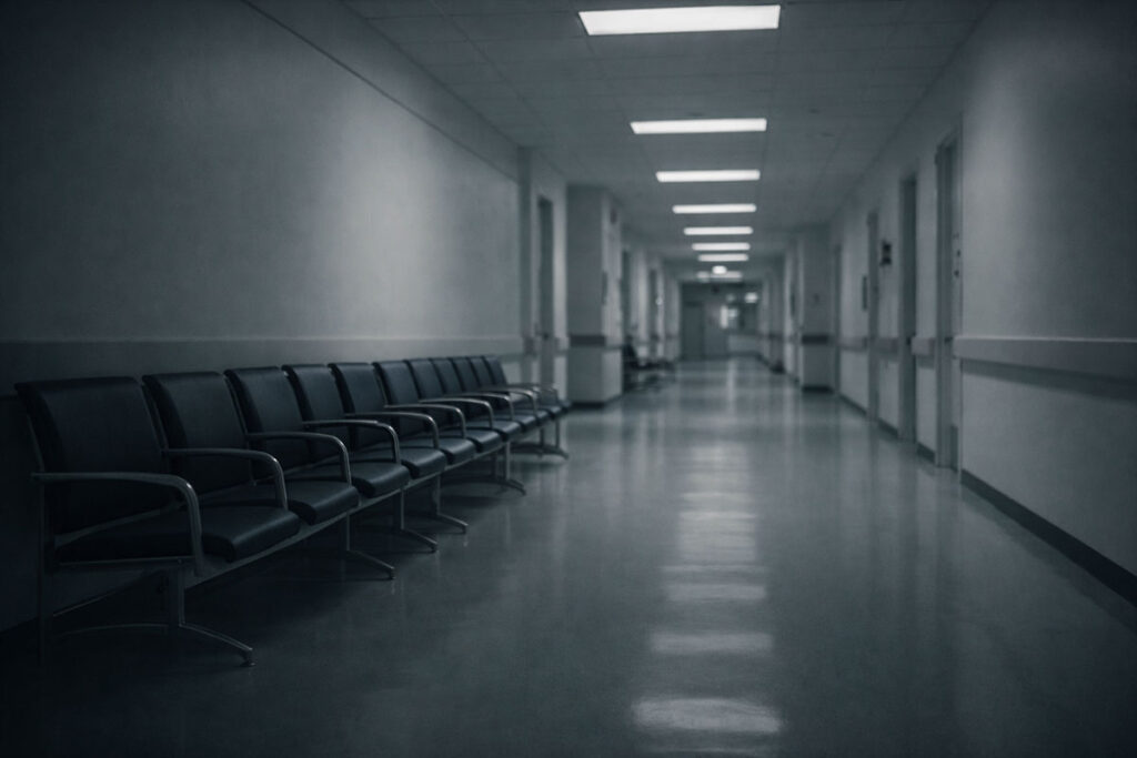 quiet hospital corridor after late night emergency call