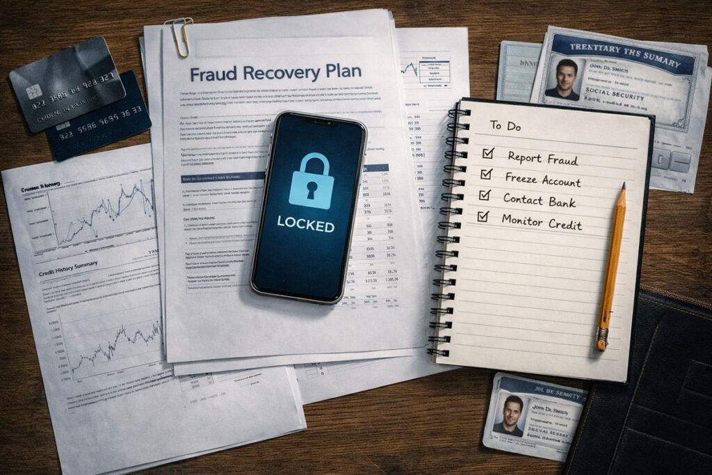 Checklist and documents for protecting finances after identity fraud