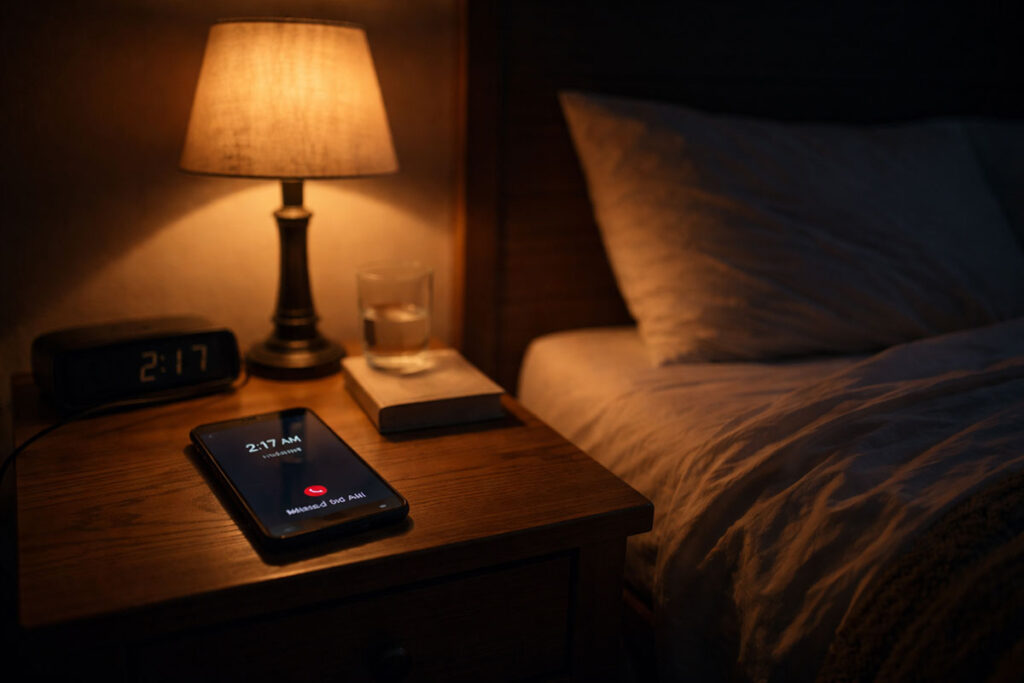 missed call story late night phone on bedside table